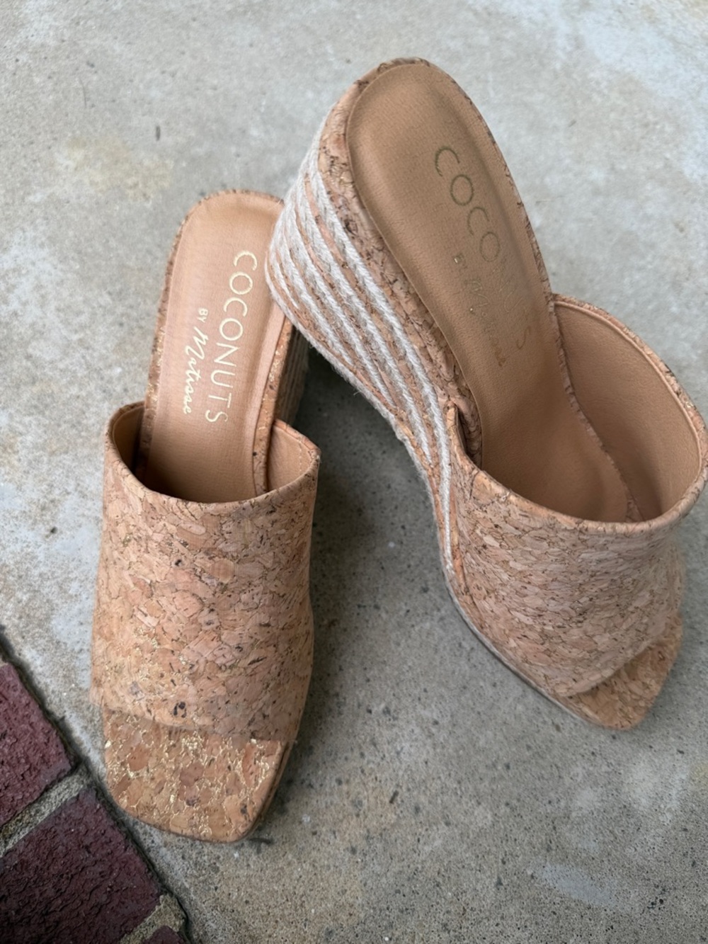 Coconuts by Matisse Cork Espadrille Wedge Slides With Gold Accents